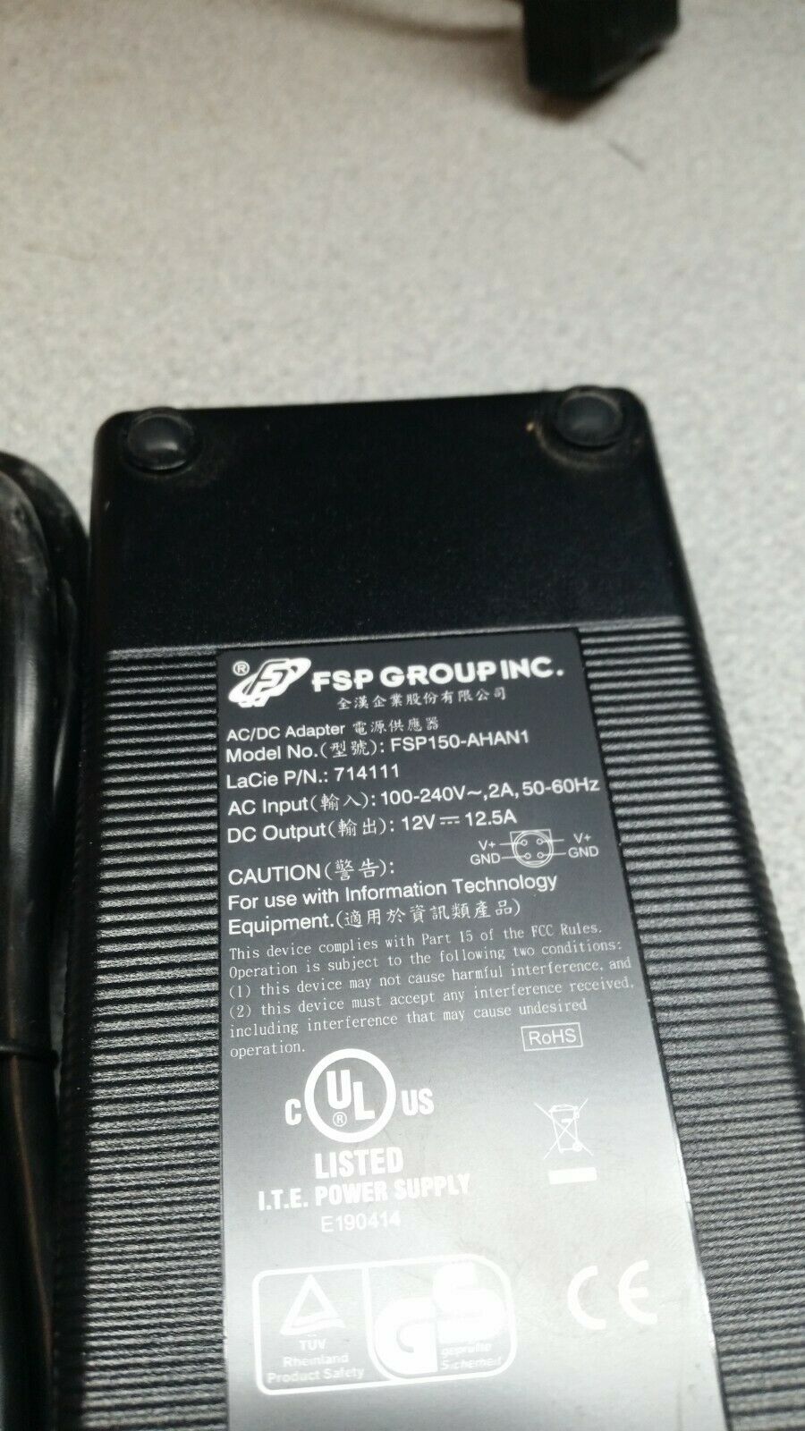 Original FSP AC/DC Power Adapter 12V 12.5A 150W Delta ADP-150BB B OEM w/PC Connection Split/Duplication: 1:1 Type: AC