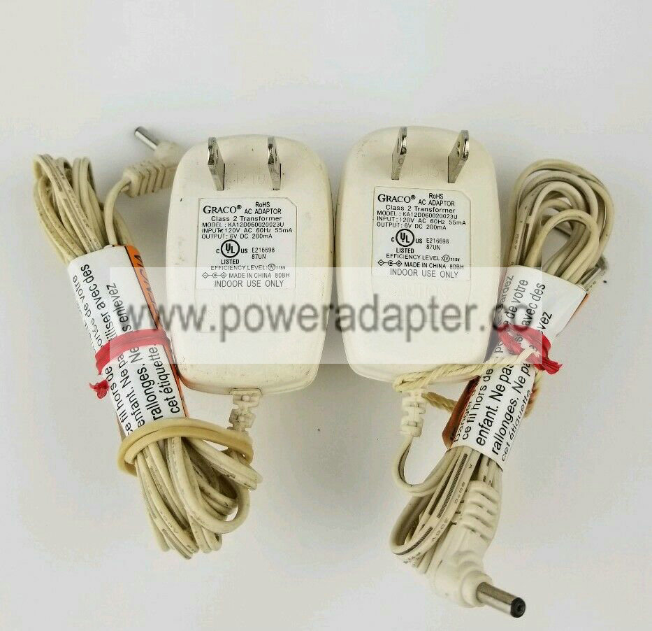 2 GRACO RoHS AC Adapter Model: KA12D060020023U IN 120V AC/60Hz/55Ma Model: KA12D060020023U input:120V Ac 60hz 50ma