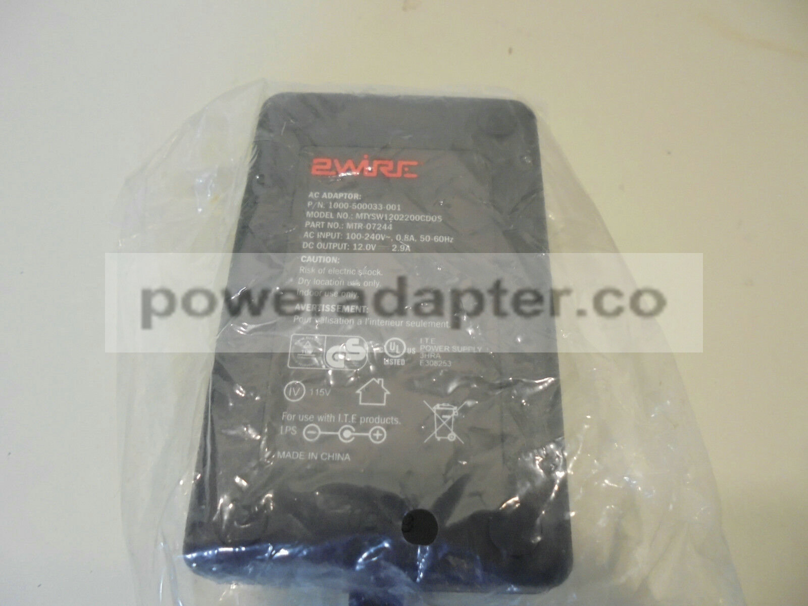 2Wire AC Adapter Model MTYSW1202200CD0S Output 12V 2.9A Condition: Open box: A new, unused item with absolutely no