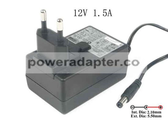 APD 12V 1.5A Asian Power Devices WA-18H12 AC Adapter 5.5/2.1mm, EU 2-Pin Plug
