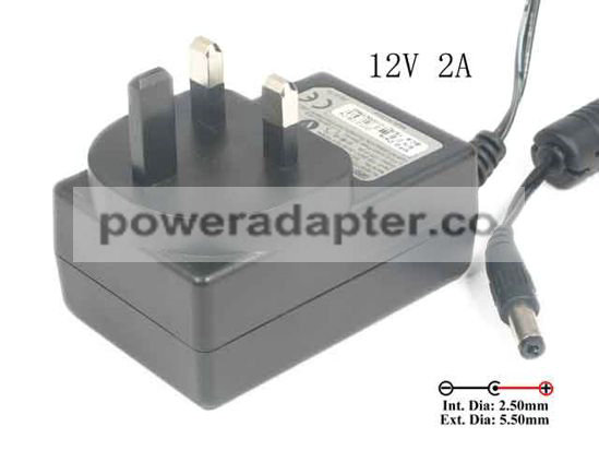 APD 12V 2A Asian Power Devices WA-24E12 AC Adapter NEW Original 5.5/2.5mm, UK 3-Pin, New