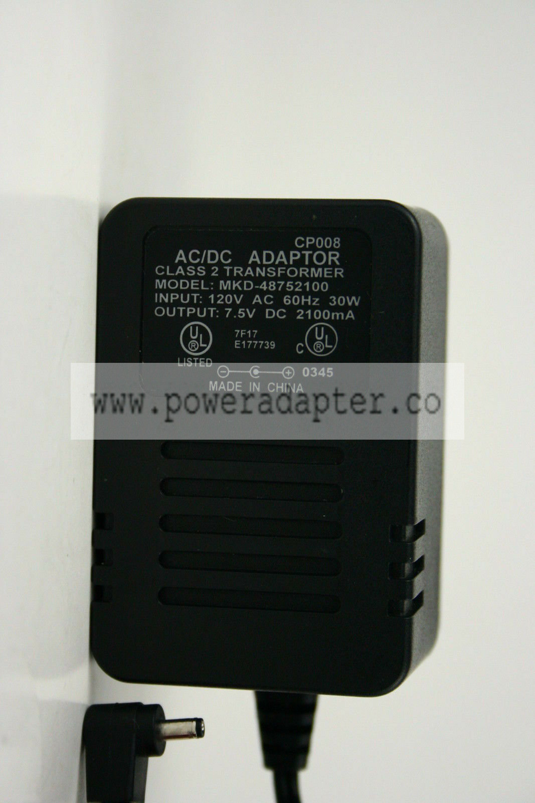 7.5V DC 2100mA MKD-48752100 AC/DC Power Supply Adapter / Adaptor CP008 7.5V DC 2100mA MKD-48752100 AC/DC Power Supply