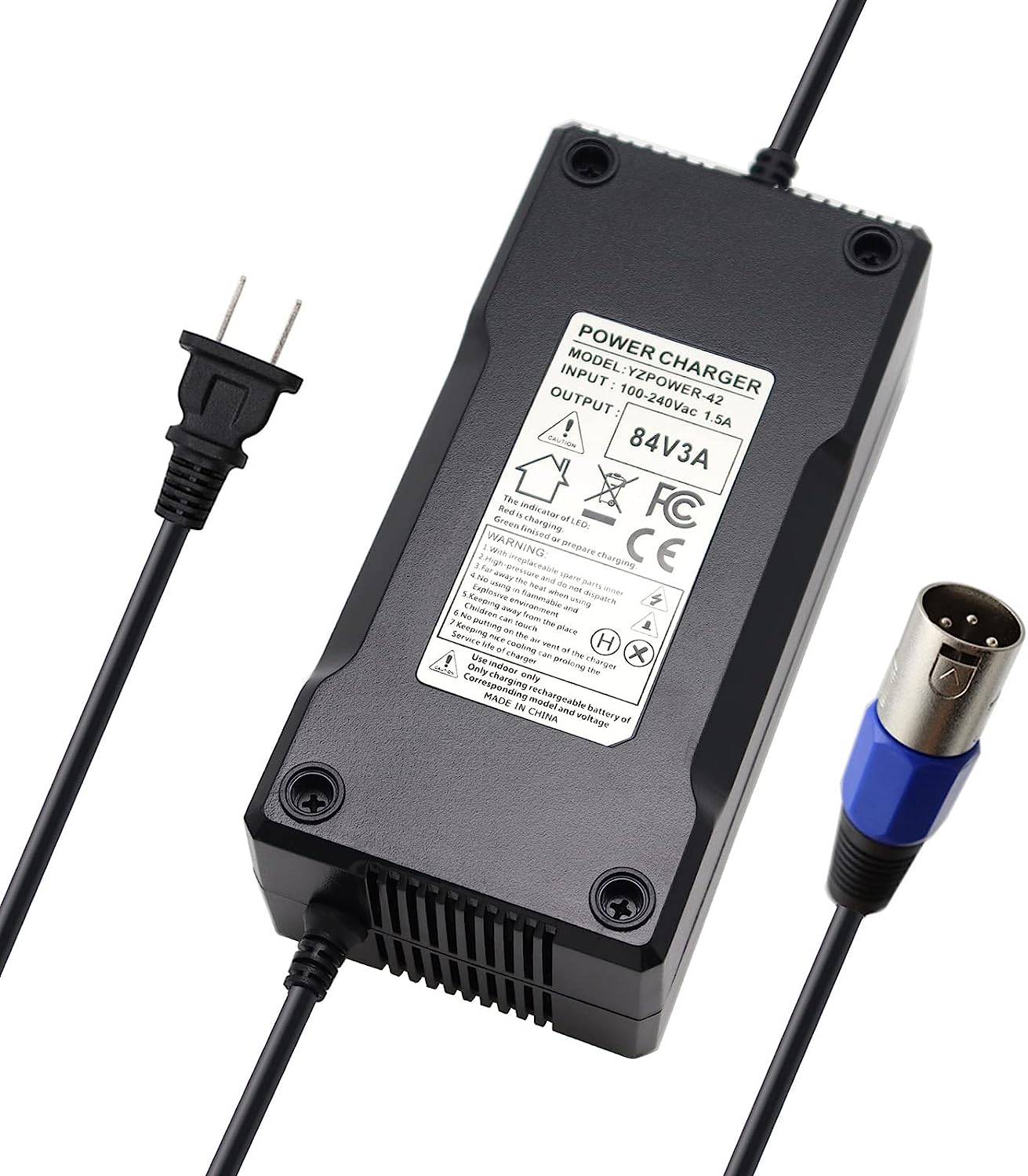 84V 3A Lithium Battery Charger AC Adapter Power Supply for 20S 72V Lithium Li-ion Batteries Pack with 3 Pin XLR Plug Co