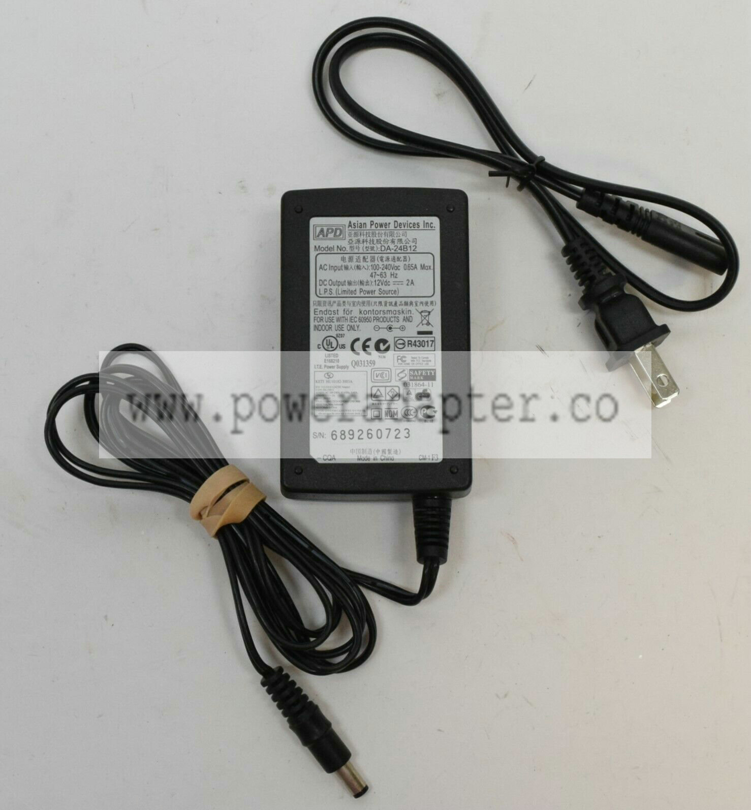 APD Asian Power Devices AC Adapter DA-24B12 Output 12Vdc 2A Non-Domestic Product: No Type: AC/Standard Modified Item
