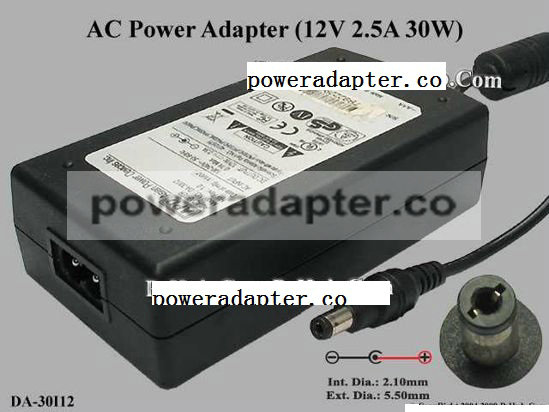 12V 2.5A APD Asian Power Devices DA-30I12 AC Adapter,5.5/2.1mm, 2-Prong Manufacturer: APD / Asian Power Devices Model