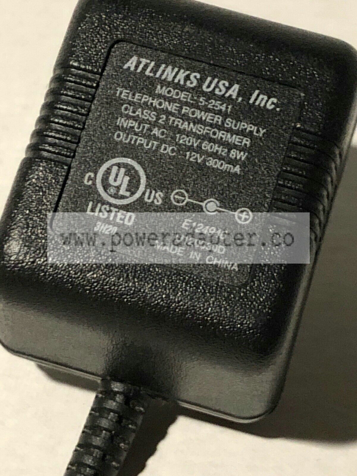 Atlinks USA 5-2541 Telephone Power Supply DC 12V 300mA Class 2 Transformer Product Type: Transformer Output Voltage: