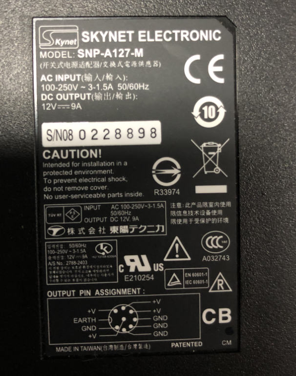 Barco BARCO display 12V9A eight-pin 8-core power adapter SNP-A127-M charger SKYNET Hi! In order to let you identify the