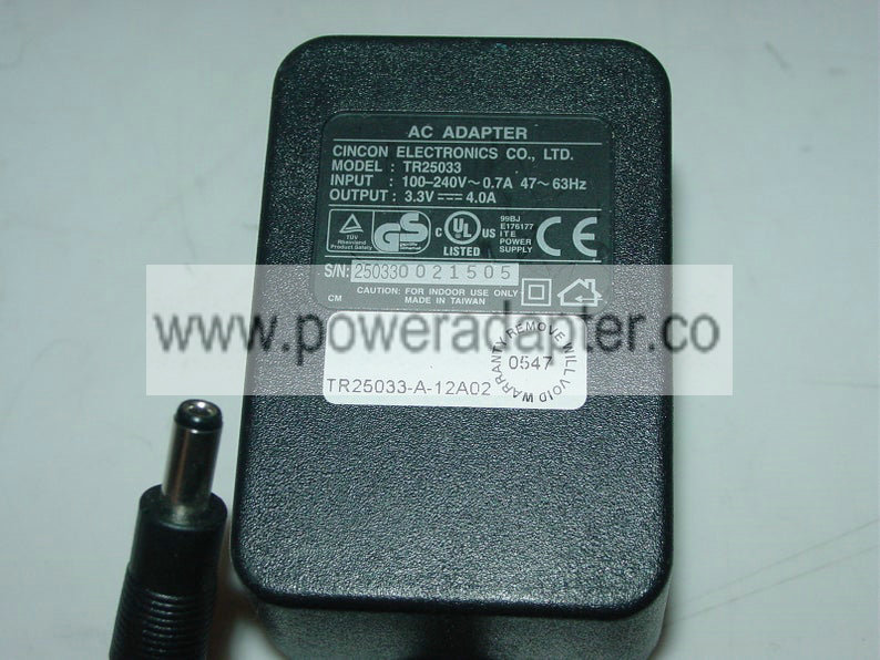 Cincon Electronics TR25033 Power Supply AC Adapter Charger 3.3V DC 4.0A Original Genuine Cincon Electronics TR25033 P