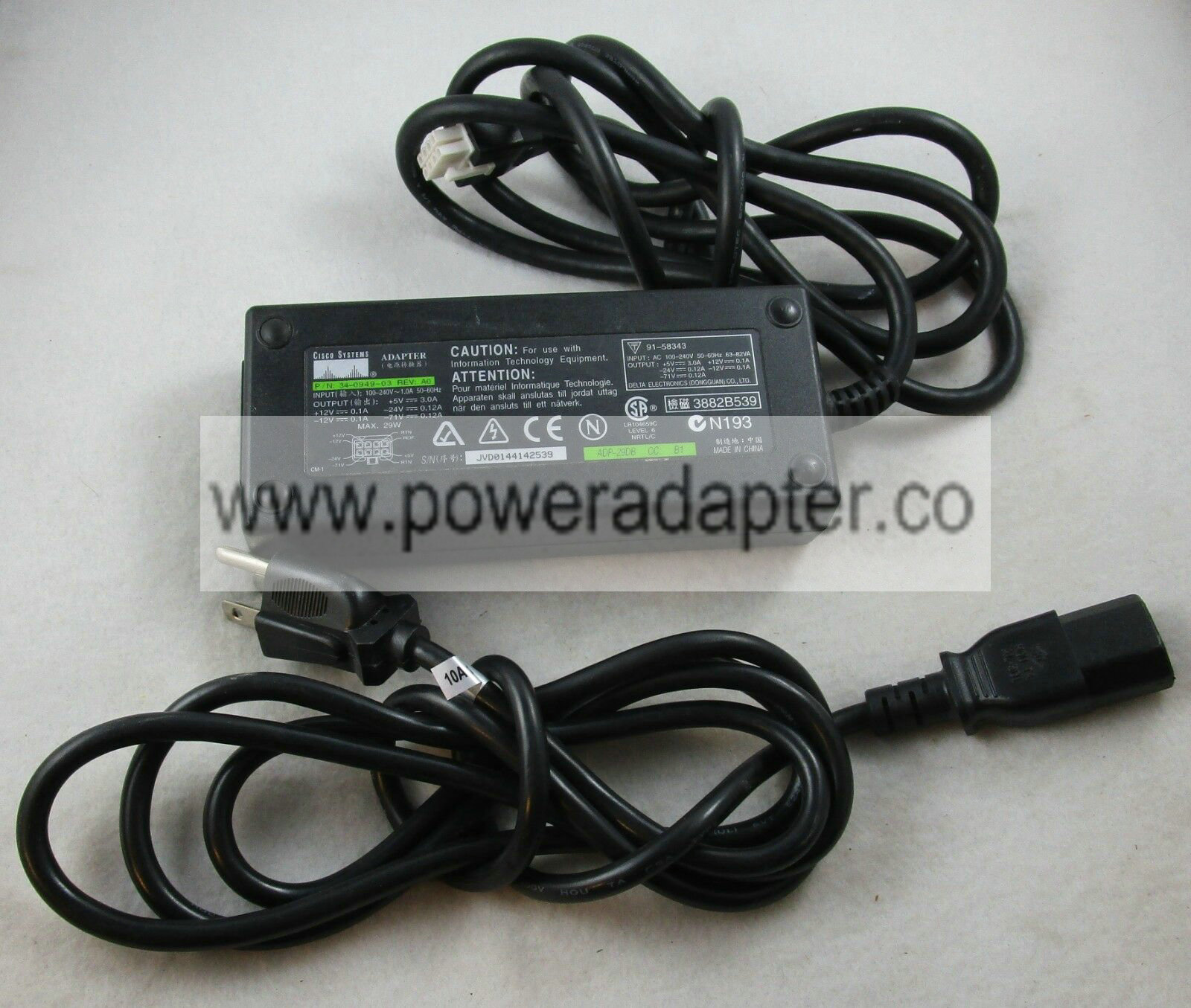 Cisco PWR-820-WW2 AC Power Supply Adapter ADP-29DB 34-0949-03 Type: AC/Standard Brand: Cisco MPN: 34-0949-03 Bund