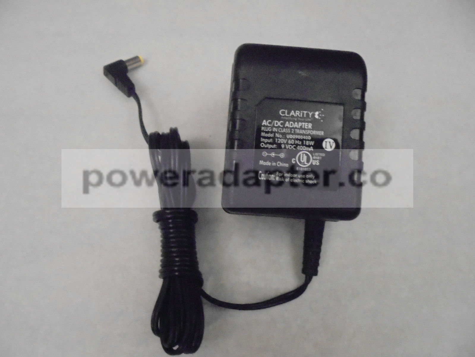 Clarity UD090040D 9 vdc 400mA POWER SUPPLY AC DC ADAPTER ORIGINAL Condition: Used: An item that has been used previou