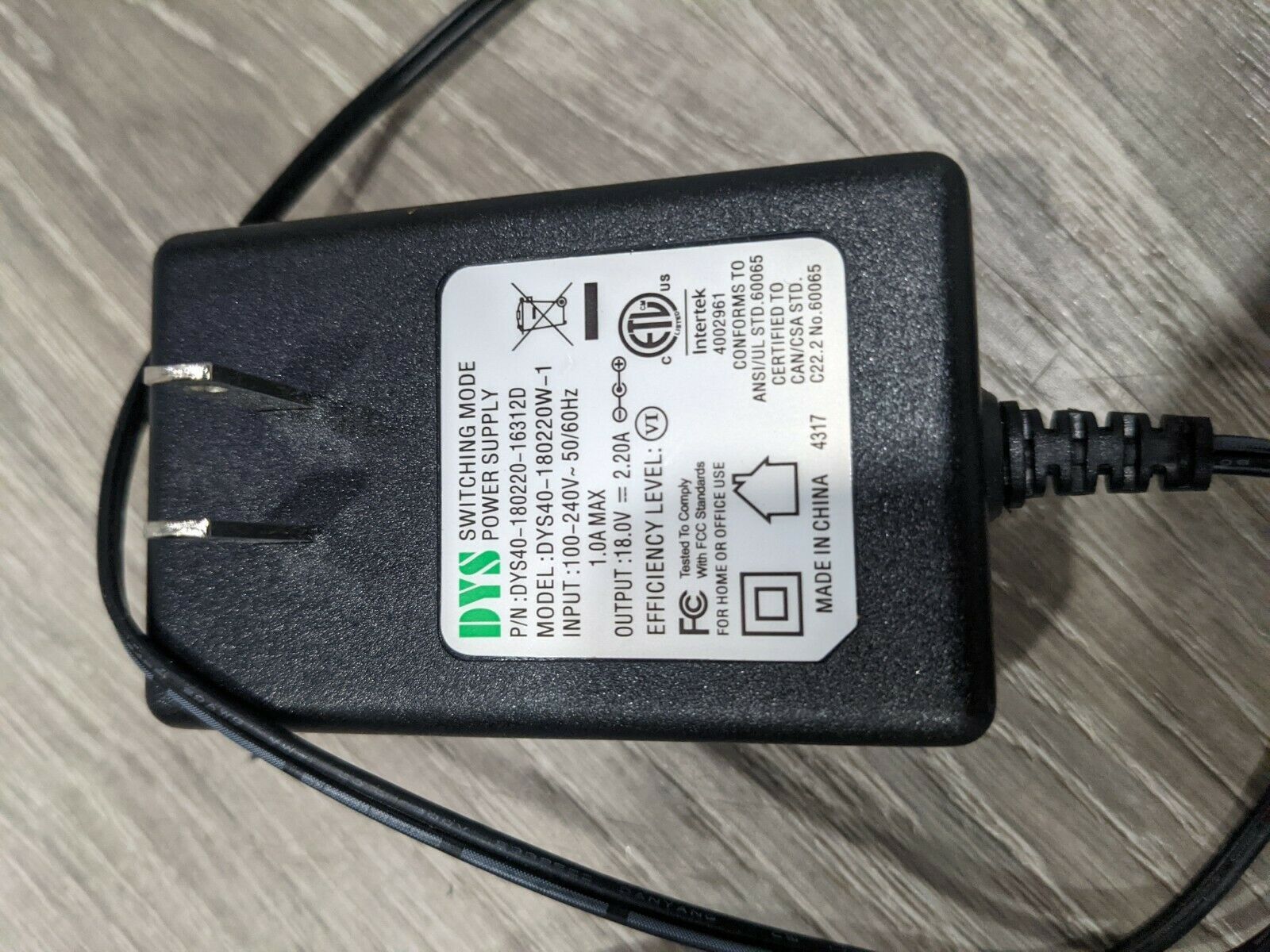 DYS switching mode Power AC Adapter P/N: DYS40-180220W-1, DYS40180220W1 Charger Compatible Brand: Universal Brand: DY