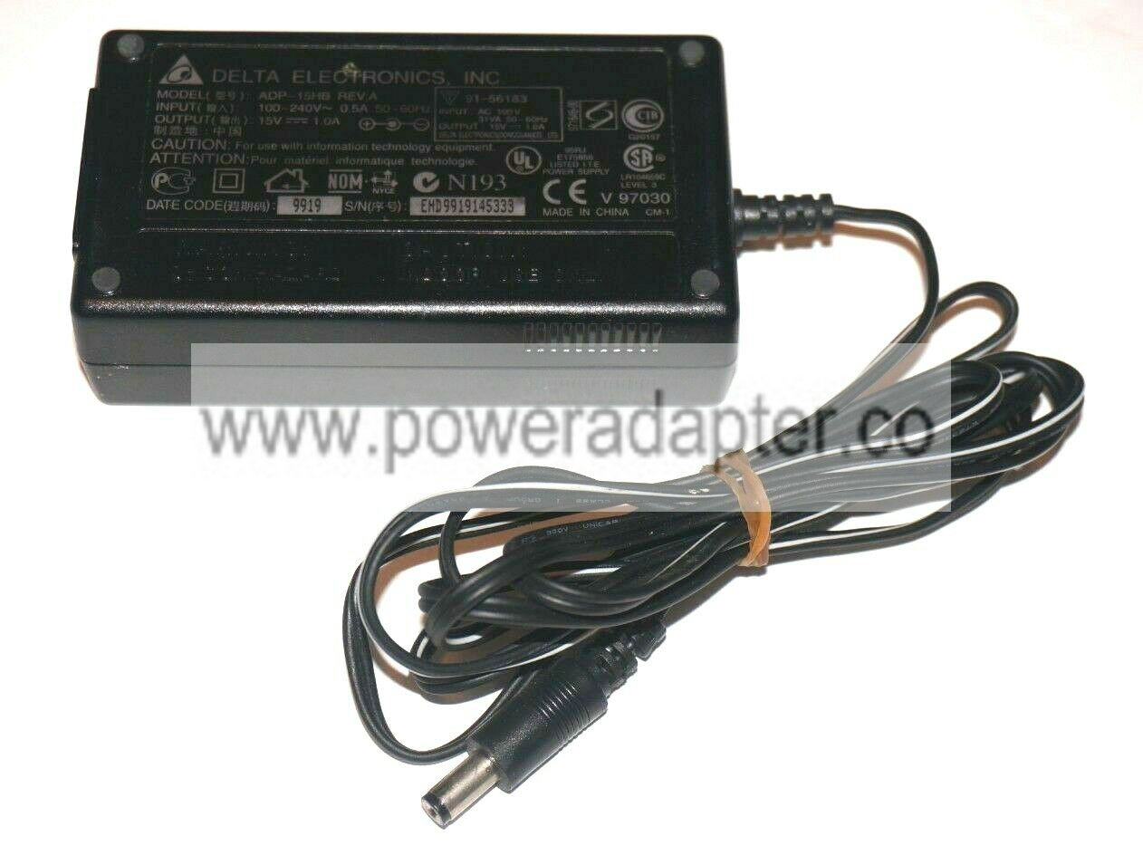 Genuine Delta Electronics AC Adapter Model: ADP-15HB Rev. A Output: 15V-1.0A GENUINE DELTA ELECTRONICS AC ADAPTER MO