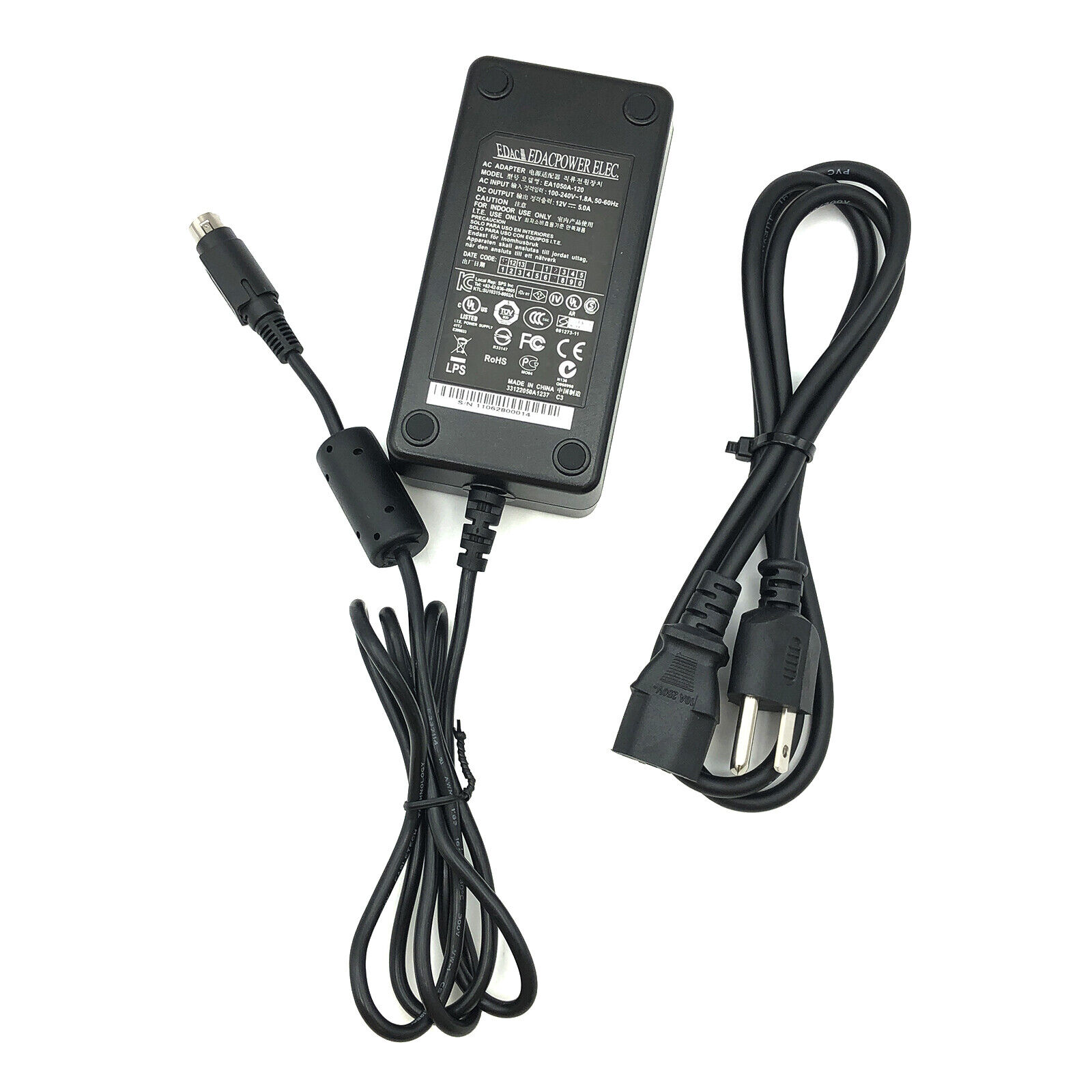 Genuine 4 Pin Edac AC/DC Adapter EA1050A-120 Power Supply 12V 5A w/Cord Type AC/DC Adapter Features Powered Compatible
