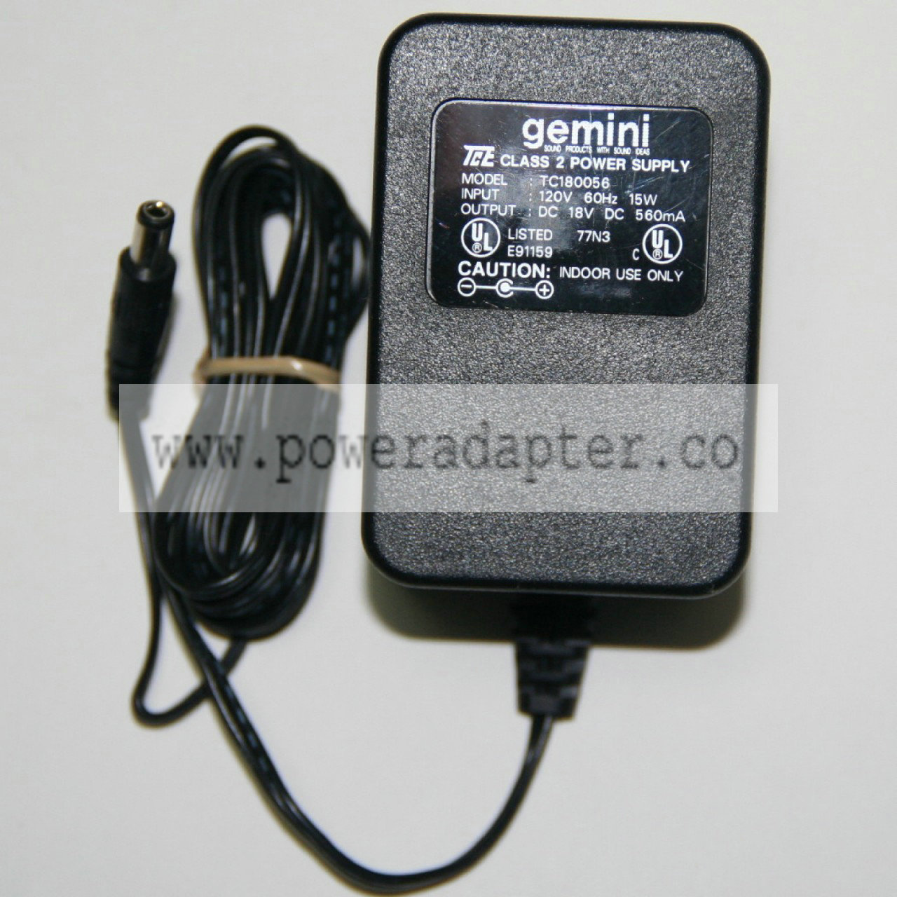 Gemini Replacement Power Supply 18 Volt DC Output Product Description Gemini Replacement Power Supply 18DC 560mA positi