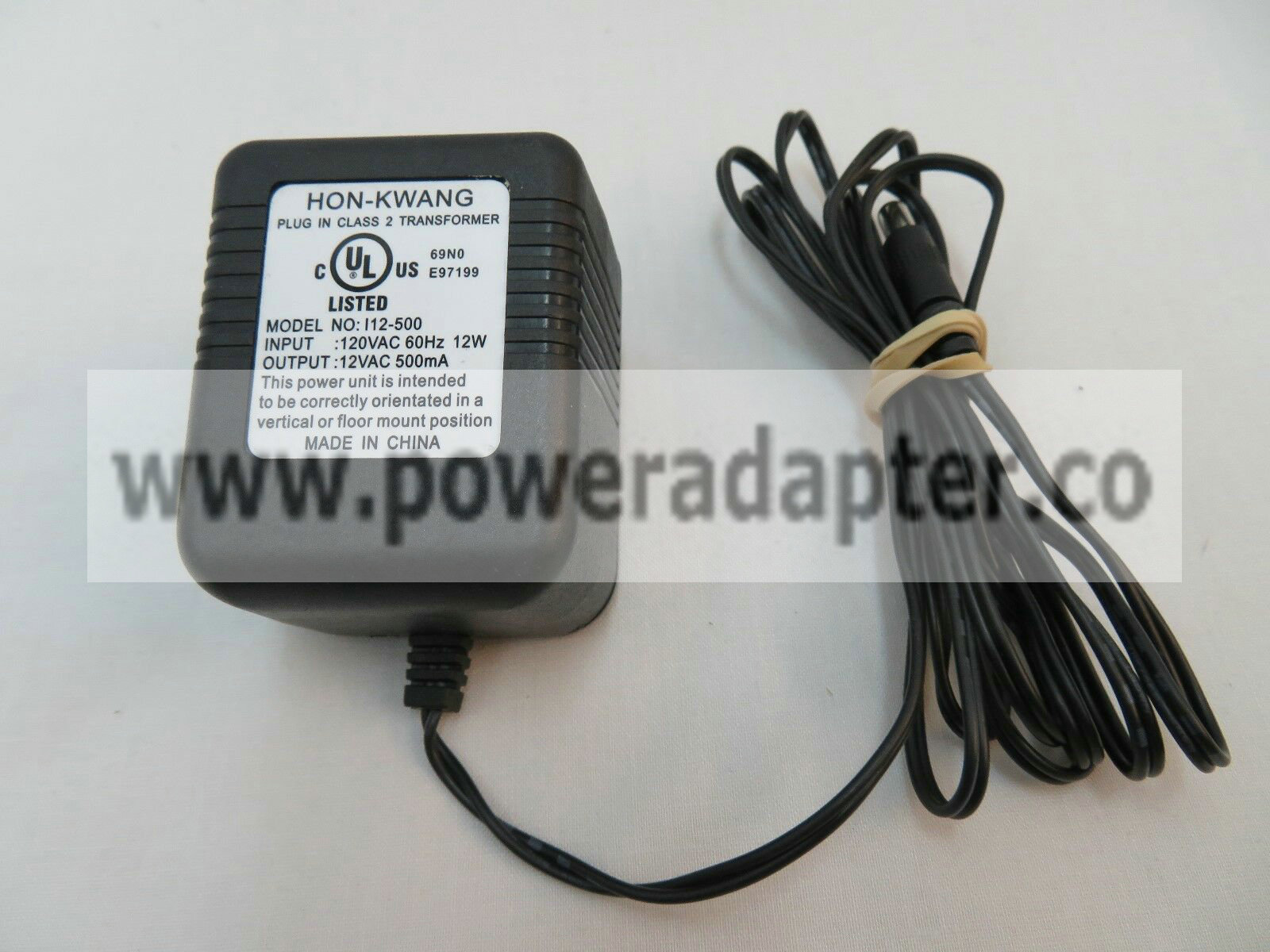 Hon-Kwang I12-500 AC Power Supply Adapter Output 12V DC 500mA Brand: Hon-Kwang Model no: I12-500 MPN: I12-50