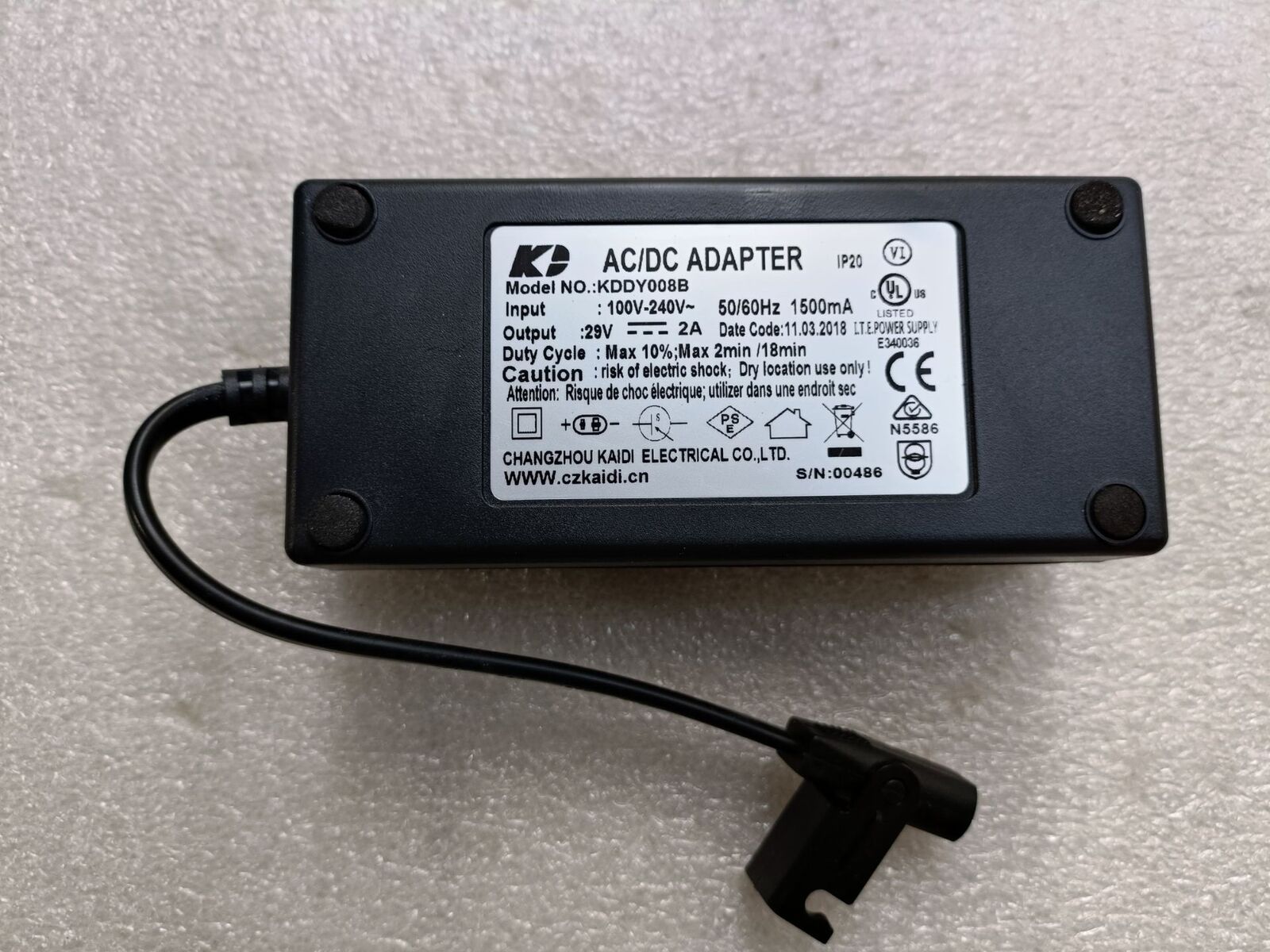 Genuine OEM KAIDI KDDY008B AC/DC Adapter 29V 2A Power Supply Recliner Lift Chair Type AC Adapter Compatible Brand For K