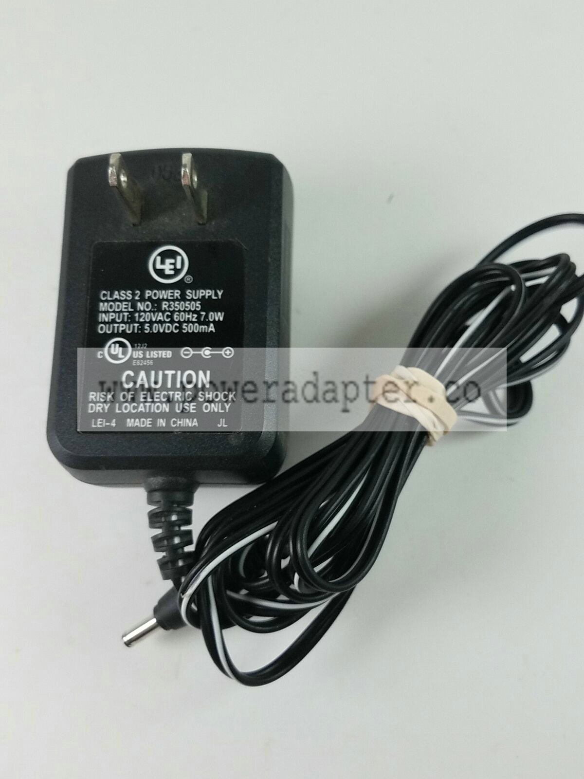 LEI R350505 AC Power Supply Adapter 5VDC 500mA Brand: LEI MPN: R350505 Model: R350505 Output Voltage: 5VDC UPC: D