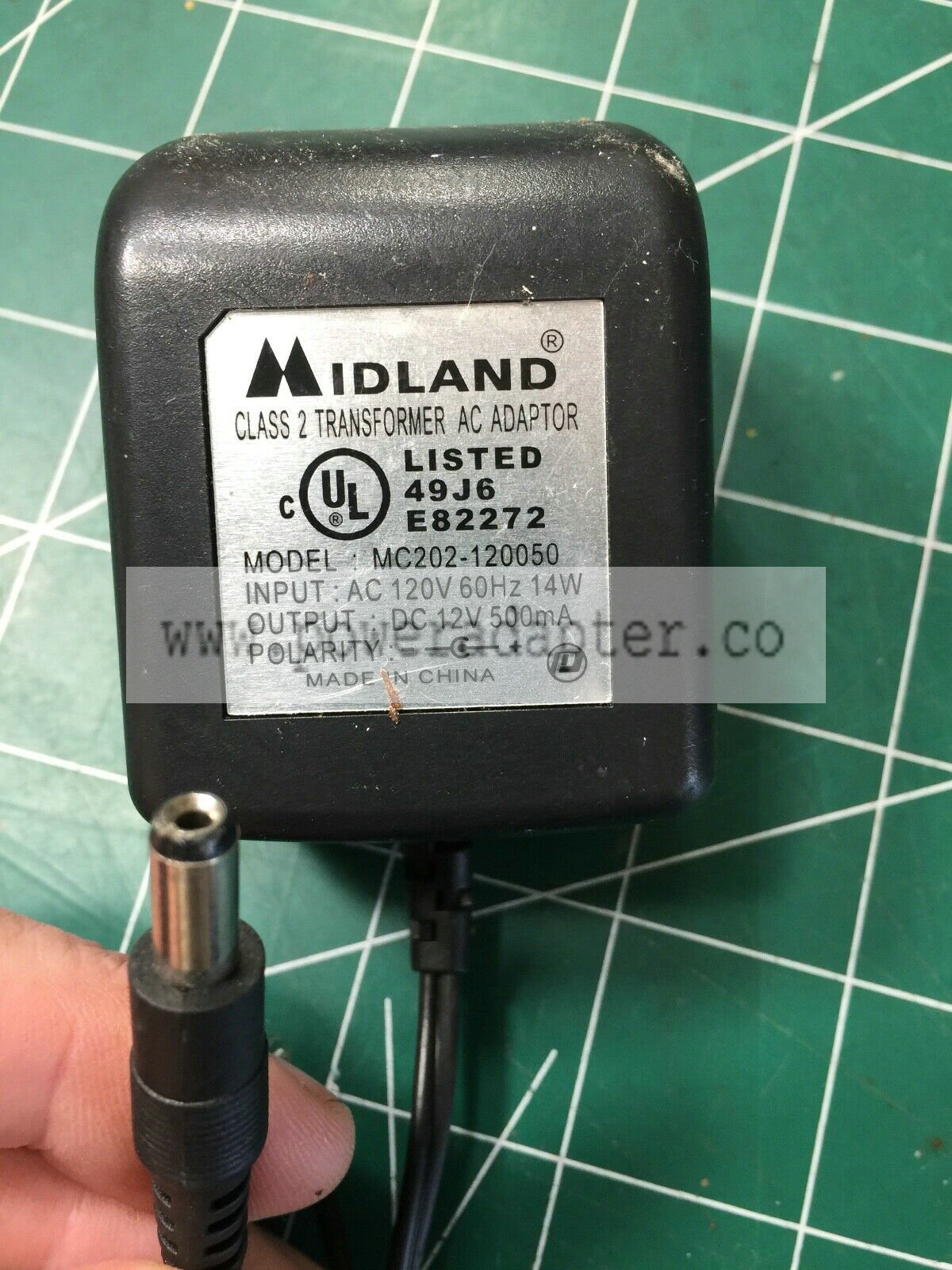MIDLAND 12V, 500mA AC/DC WALL WART POWER SUPPLY ADAPTER CORD MODEL#MC202-120050 power supply we inspected to ensure