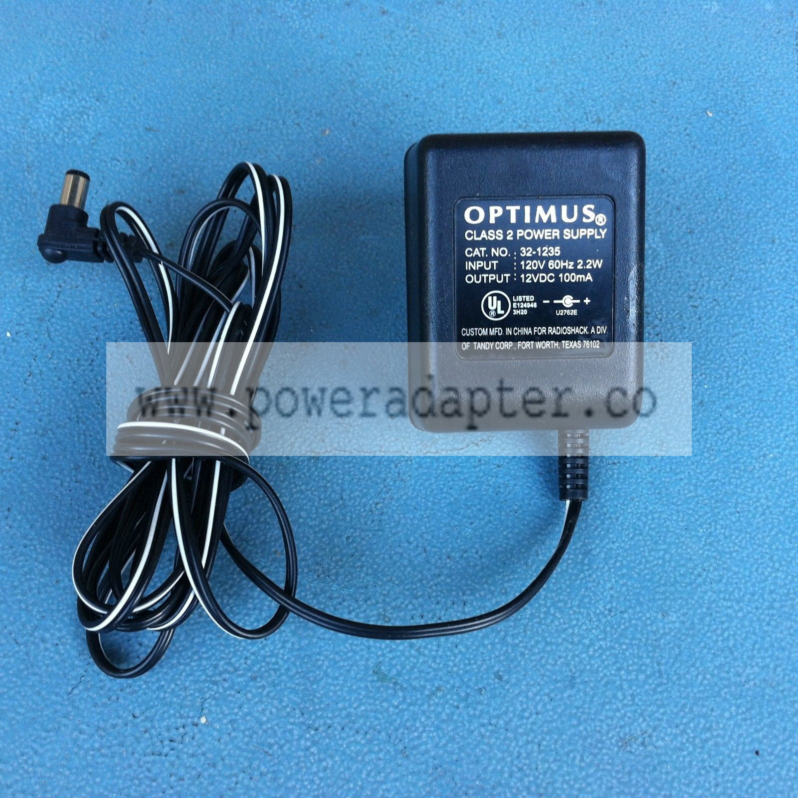 OPTIMUS 32-1235 AC/DC Power Supply Adapter 12VDC 100mA Model: 32-1235 Output Voltage: 12V MPN: 32-1235 Brand: OPTI