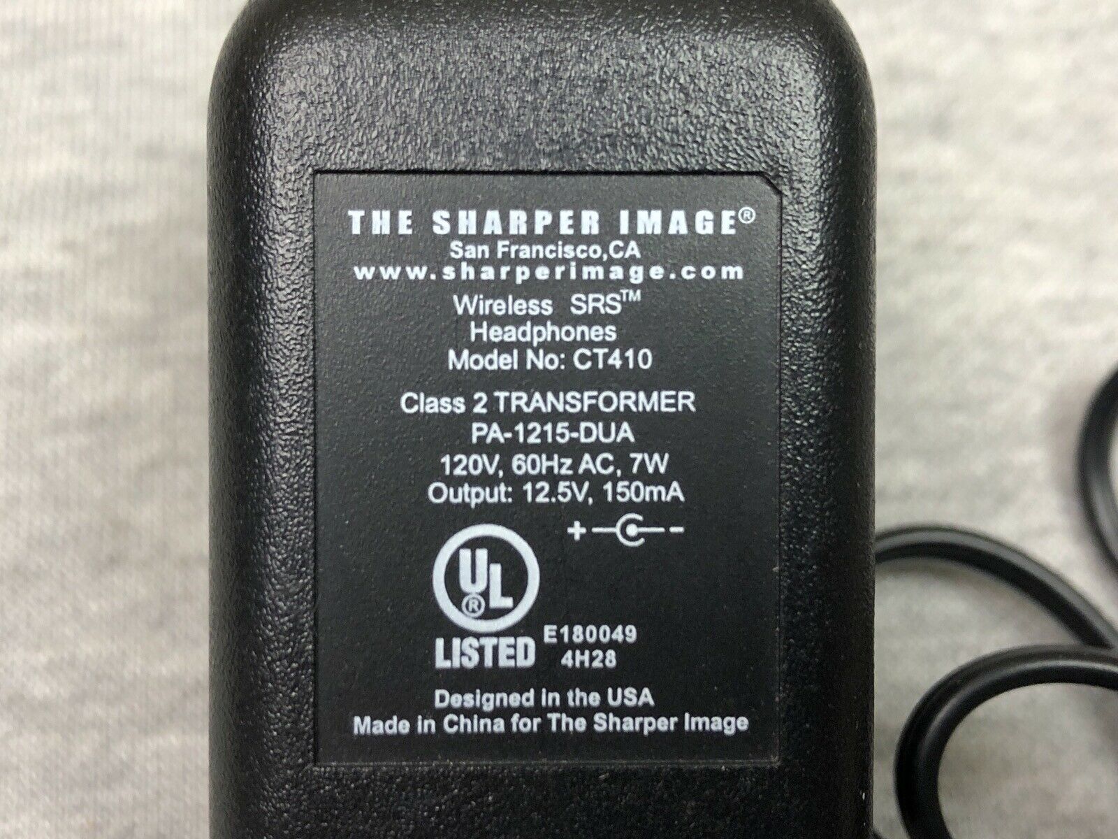 The Sharper Image CT410 Wireless SRS Headphones AC Adapter Output DC 12.5V 150mA Brand: SharperImage Type: AC/DC Adapte