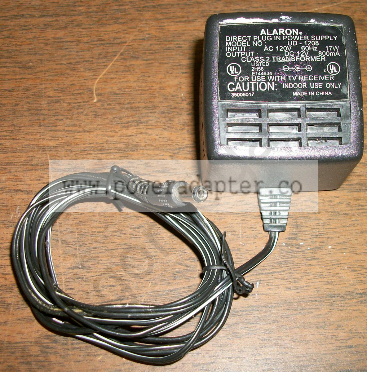Alaron TV Receiver AC Adapter UD-1208 DC 12V [UD-1208] Input: AC 120V 60Hz 17W, Output: DC 12V 800mA. Model No.: UD-