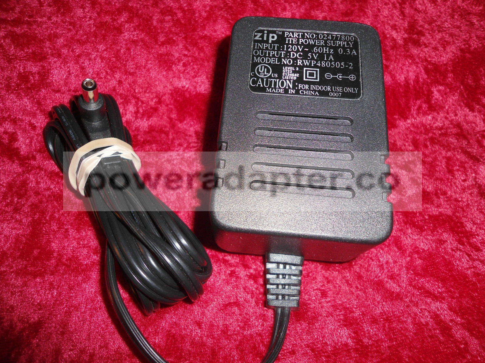 ZIP RWP480505-2 ITE AC ADAPTER CORD MODEL PN 02477800 5 VOLT/1 AMP Output Voltage: 5 V Model: RWP480505-2 Country o