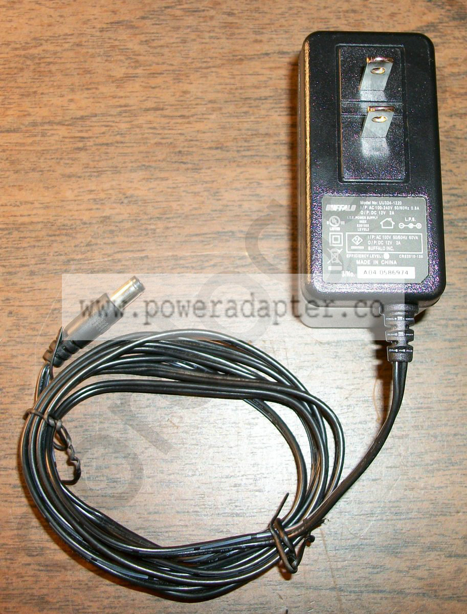 Buffalo DriveStation HD-HX1.0TU3 AC Adapter [UU324-1220] Input: 120-240 VAC 50/60Hz 0.6A Output: DC 12V, 2A Model No:
