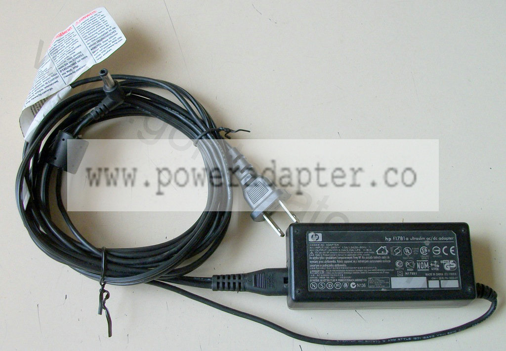 HP F1781A Ultraslim AC/DC Adapter 19V DC, 3.16A [f1781a] Input: 100-240VAC 50-60Hz 1.5A Output: 19VDC 3.16A, PA-1600-0