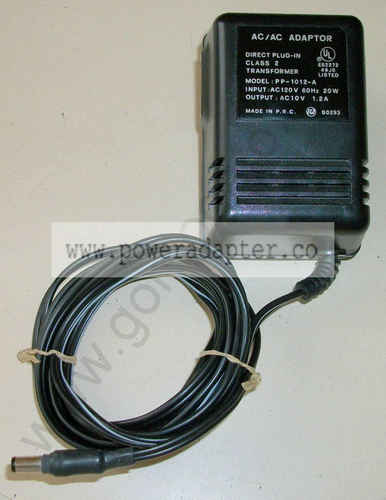 Poly Products AC/AC Adapter Transformer AC10V, 1.2A PP-1012-A [PP-1012-A] Input: 120VAC 60Hz 20W, Output: 10VAC 1.2A.