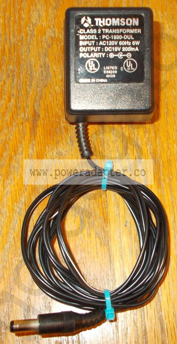 Thomson PC-1920-DUL 19VDC 200mA AC Adapter [PC-1920-DUL] Input: 120VAC 60Hz 6W, Output: 19VDC 200mA . Model No.: PC-19