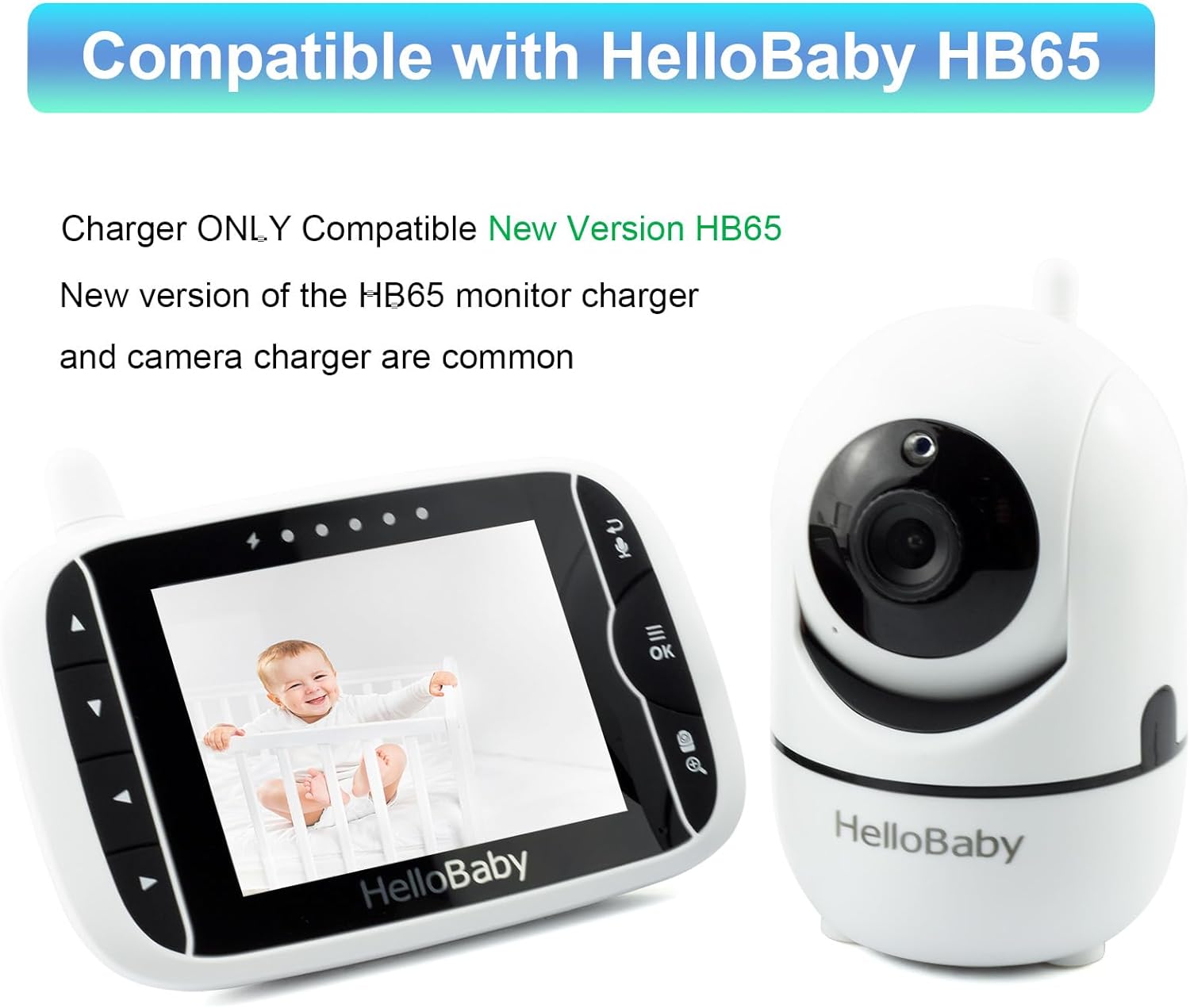 HB65 Charger for HelloBaby HB65 HB65TX Monitor and Camera Replacment Hello Baby Power Cord Adapter 5V Charging Cable (No