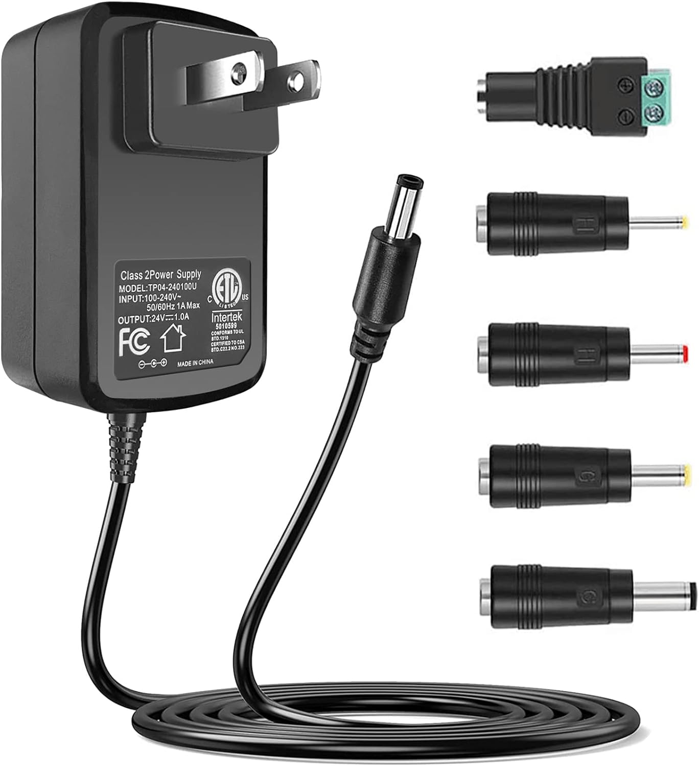 100V-240V to 24V 1A AC/DC Switching Power Supply Adapter with 5 Selectable Adapter Plugs Connector Type 2-Pin Compatibl