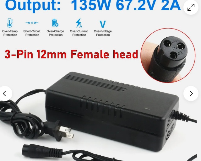 67.2V 2A Electric Scooter Charger Power Adapter for 16S 60V Lithium Battery 3pin Compatible Battery Sizes Li-ion Produc