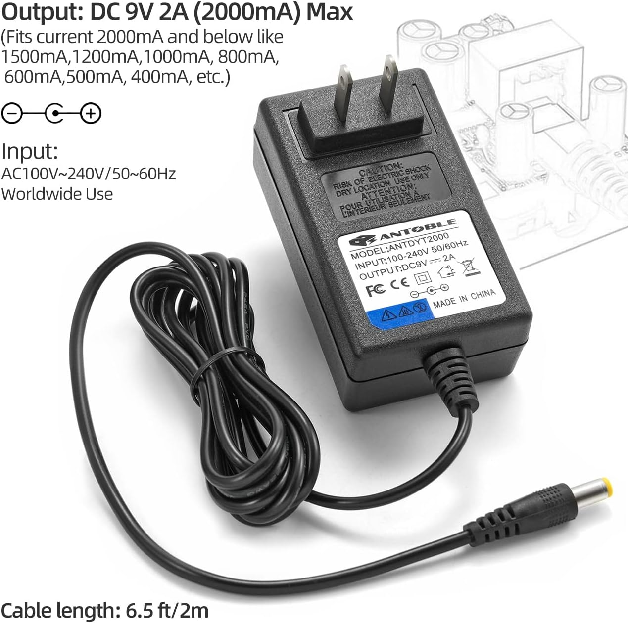 Adapter Power Cord for Crosley Cruiser Portable Turntable Record Player CR8005A CR8005A-BK CR8005A-TU CR8005C CR89 CR221