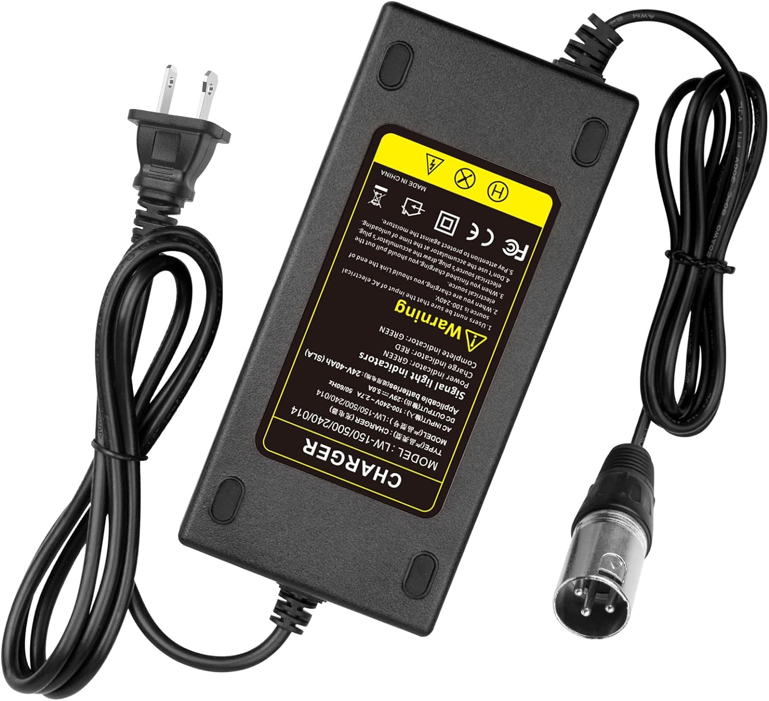 24V 5A 3-Pin Male XLR Connector Battery Charger for Lakematic, Pride Mobility, Jazzy Power Chair, Drive Medical, Golden