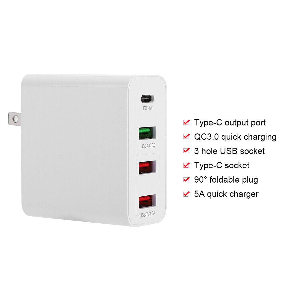 A6 Kunststoff PD18W Maximale Leistung 51W QC3.0 4-Port-USB-Safe-Schnelllade NTS Feature: 1. Safe quick charging, built