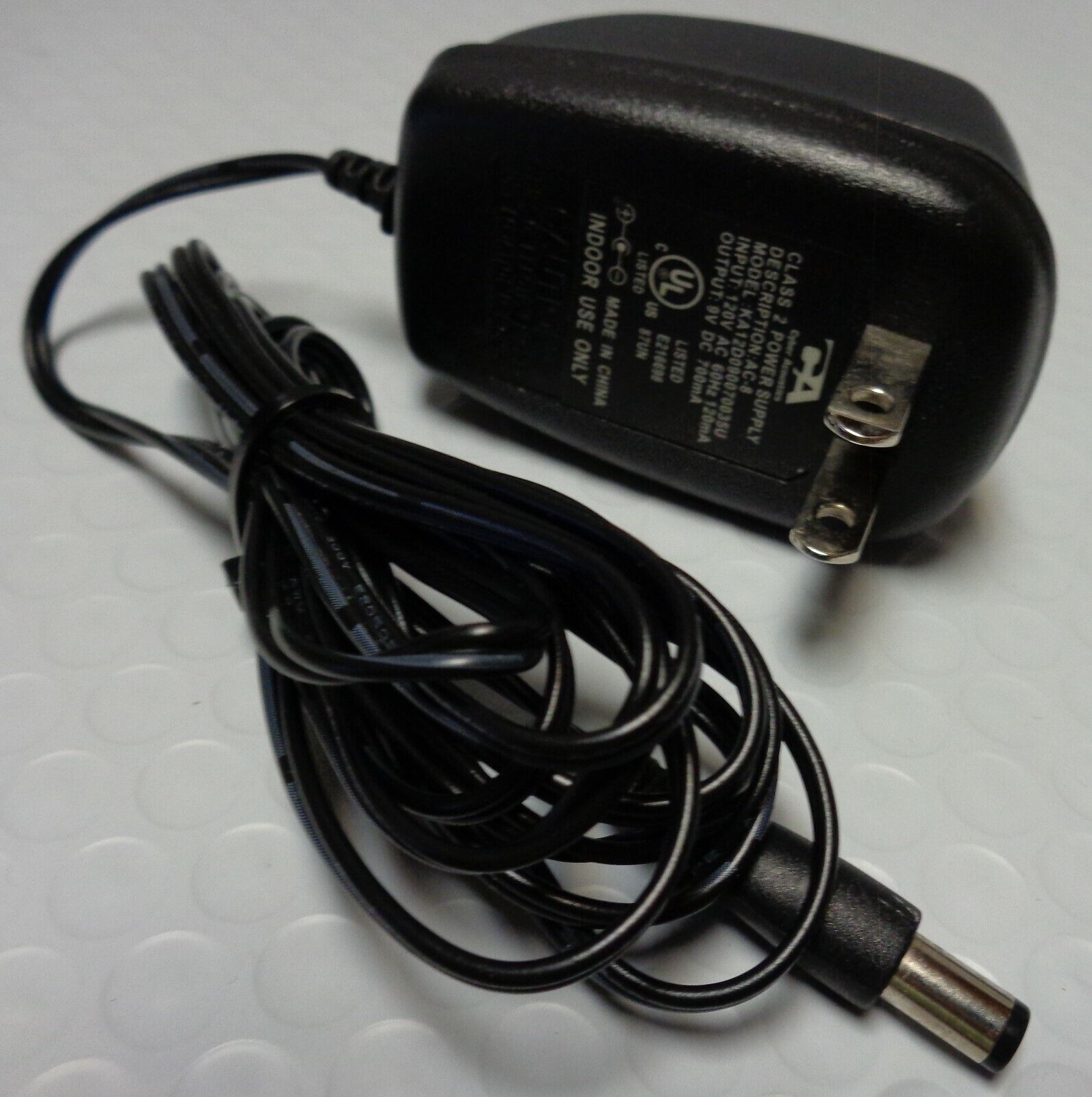 CA Cyber Acoustics AC Power Adapter Model KA12D090070035U, -9VDC @ 700mA, 5.5mm Type: AC/DC Adapter Features: Powere