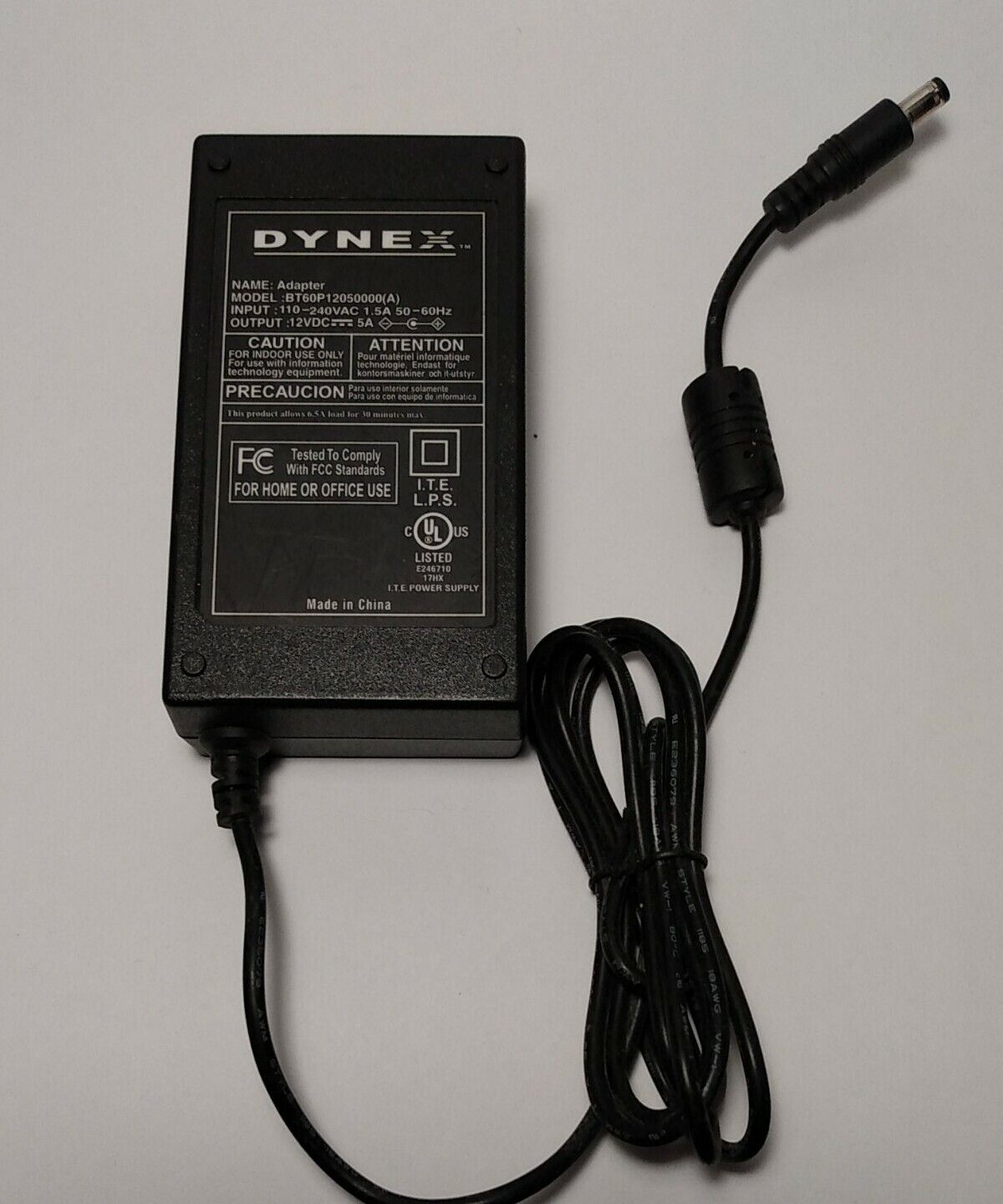 Dynex BT60P12050000(A) Power Supply AC Adapter DC 12V 5A ( No Power Cord) Brand: Dynex Type: Adapter Custom Bundle