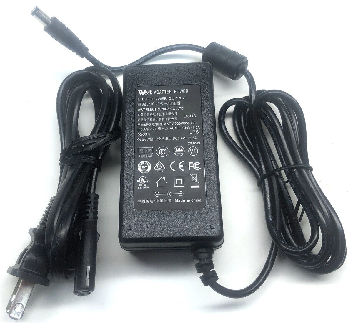 W&T Charger AC/DC Adapter Power Supply W&T-AD36W059350F 5.9V DC 3.5A 20.65W Brand W&T Type AC/DC Adapter MPN W&T-AD36W0