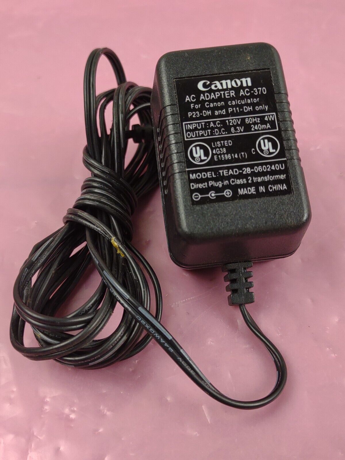 Canon AC Power Adapter AC-370 Model TEAD-28-060240U Input 120v Output 6.3v 240ma Type: AC/AC Adapter Features: Powe