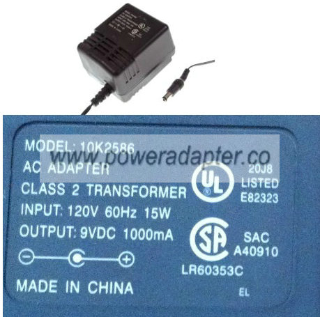 10K2586 AC ADAPTER 9VDC 1000mA NEW 2 x 5.5 x 9.5mm Round Barrel - Click Image to Close