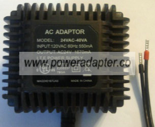 24VAC-40VA AC ADAPTER 24VAC 1670mA Shilded Wire POWER SUPPLY - Click Image to Close