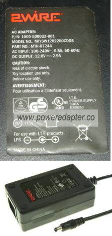 2WIRE MTYSW1202200CD0S AC ADAPTER -( )- 12VDC 2.9A NEW 2x5.5x10 - Click Image to Close