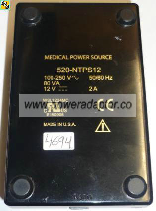 520-NTPS12 MEDICAL POWER SUPPLY 12Vdc 2A AC Adapter Adaptor - Click Image to Close