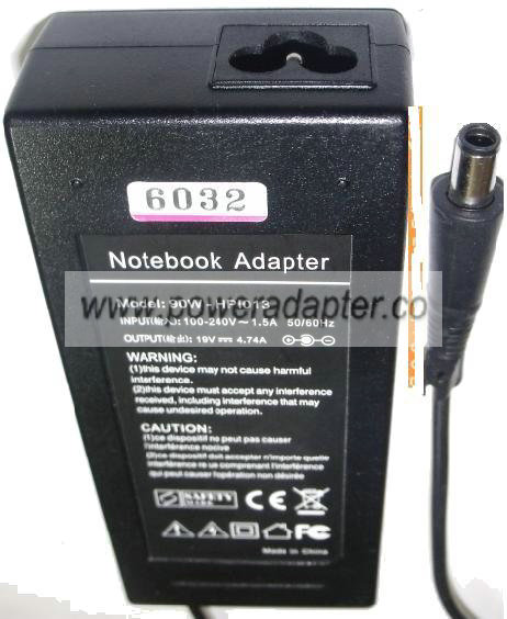 90W-HP1013 REPLACEMENT AC ADAPTER 19Vdc 4.74A -( )- 5x7.5mm 100- - Click Image to Close