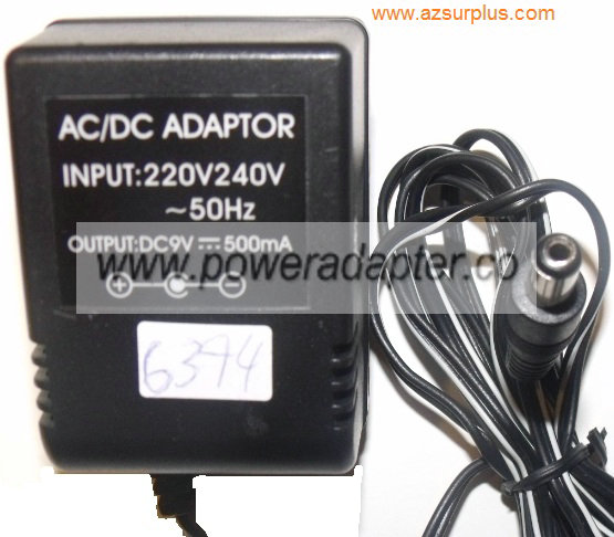 AC ADAPTER 9VDC 500mA - ---C--- Used 2.3 x 5.4 x 11 mm Straigh - Click Image to Close