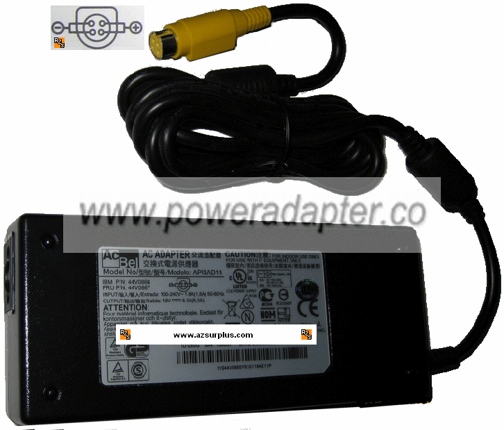 ACBEL API3AD14 AC ADAPTER 19Vdc 6.3A NEW FEMALE 4PIN Din 44V086 - Click Image to Close