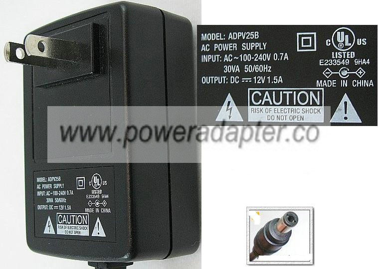 ADPV25B AC ADAPTER 12V 1.5A PLUG IN POWER SUPPLY - Click Image to Close