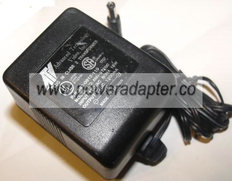 ADVANCED TECHNOLOGY VIDEO AM-091200 AC ADAPTER PLUG IN CLASS 2 T - Click Image to Close