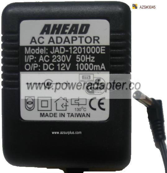 AHEAD JAD-1201000E AC ADAPTER 12VDC 1000mA 220VAC European vers - Click Image to Close